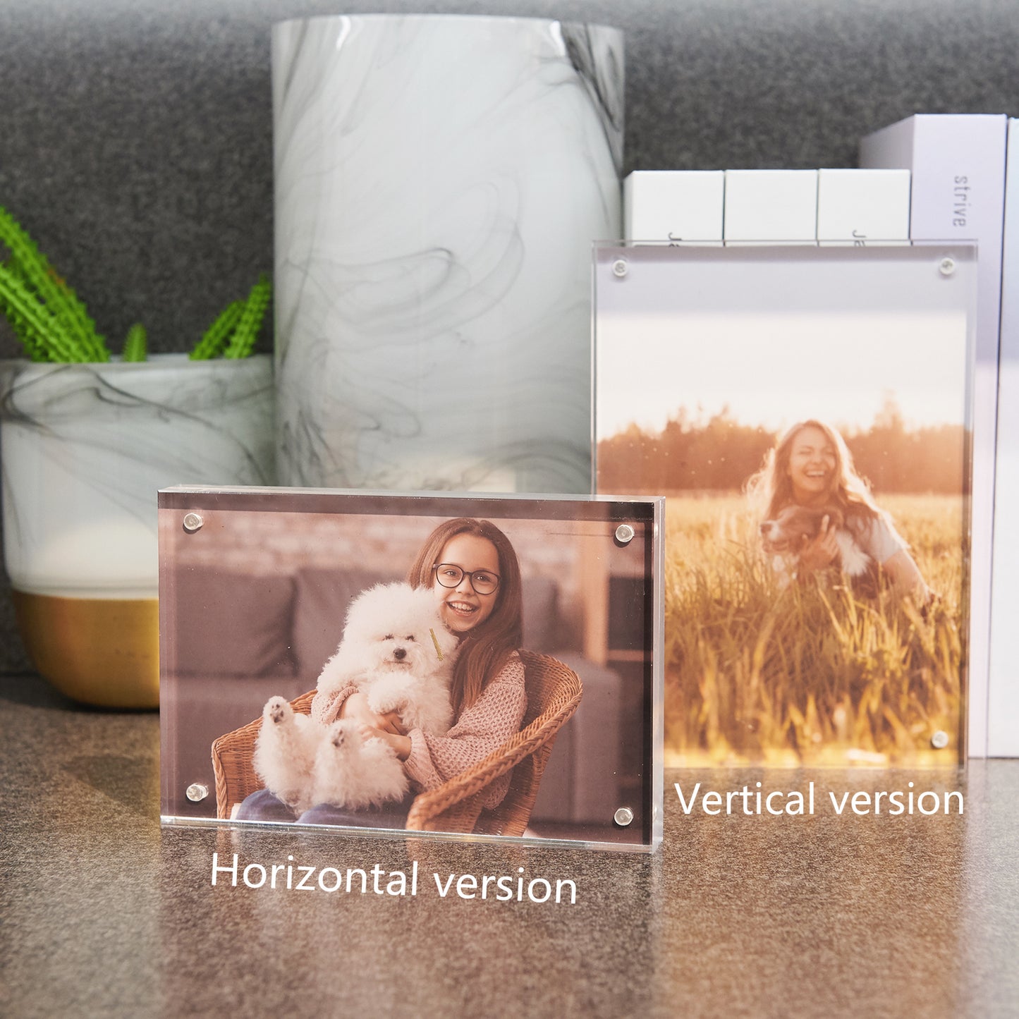 5x7 2 Pack Acrylic Picture Frame, Clear Double-sided Magnetic Photo Frame, Thick Frameless Stand, Bedroom, Desktop, Clear Acrylic Frame