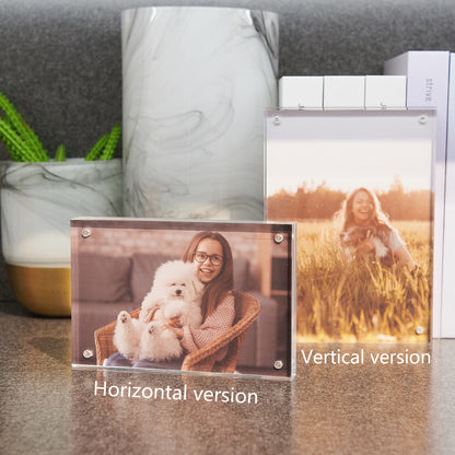 5x7 2 Pack Acrylic Picture Frame, Clear Double-sided Magnetic Photo Frame, Thick Frameless Stand, Bedroom, Desktop, Clear Acrylic Frame