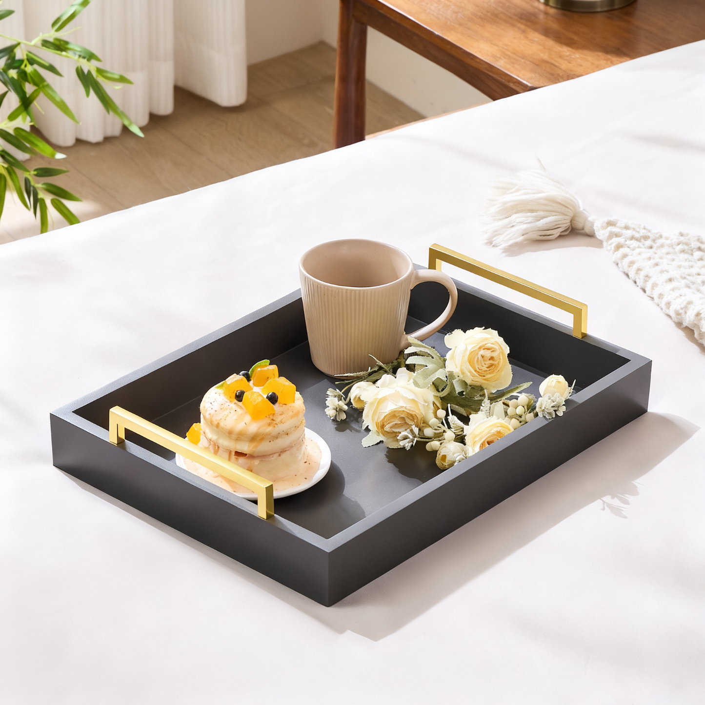 16"x12" wood serving tray table decor breakfast tray