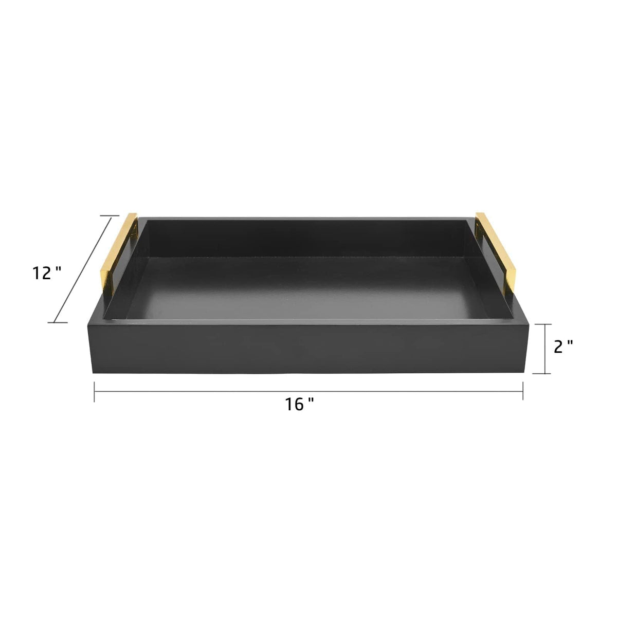 Wood Serving Tray with Metal Handles for Home Organization – 16" x 12", Black