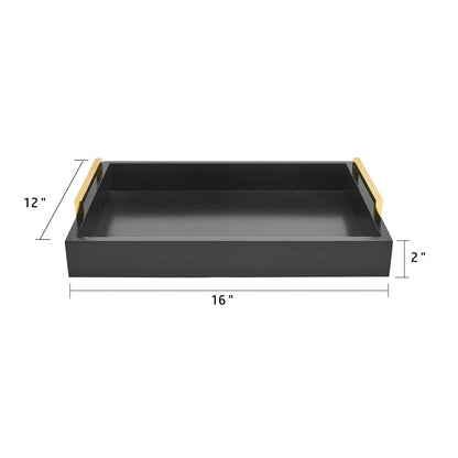 Wood Serving Tray with Metal Handles for Home Organization – 16" x 12", Black