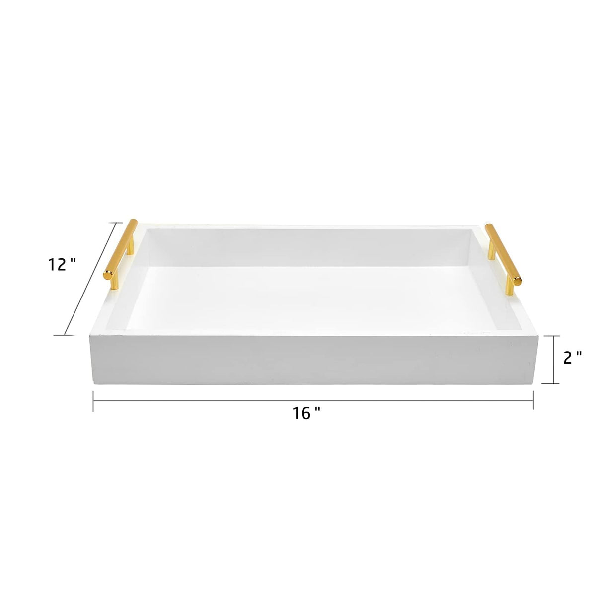 Wood Serving Tray with Metal Handles for Home Organization – 16" x 12", White
