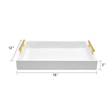 Wood Serving Tray with Metal Handles for Home Organization – 16" x 12", White