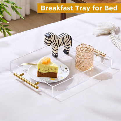 Clear Acrylic Serving Tray with Metal Handles for Coffee, Tea & Home – 11" x 14"
