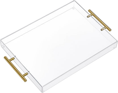 Clear Acrylic Serving Tray with Metal Handles for Coffee, Tea & Home – 11" x 14"