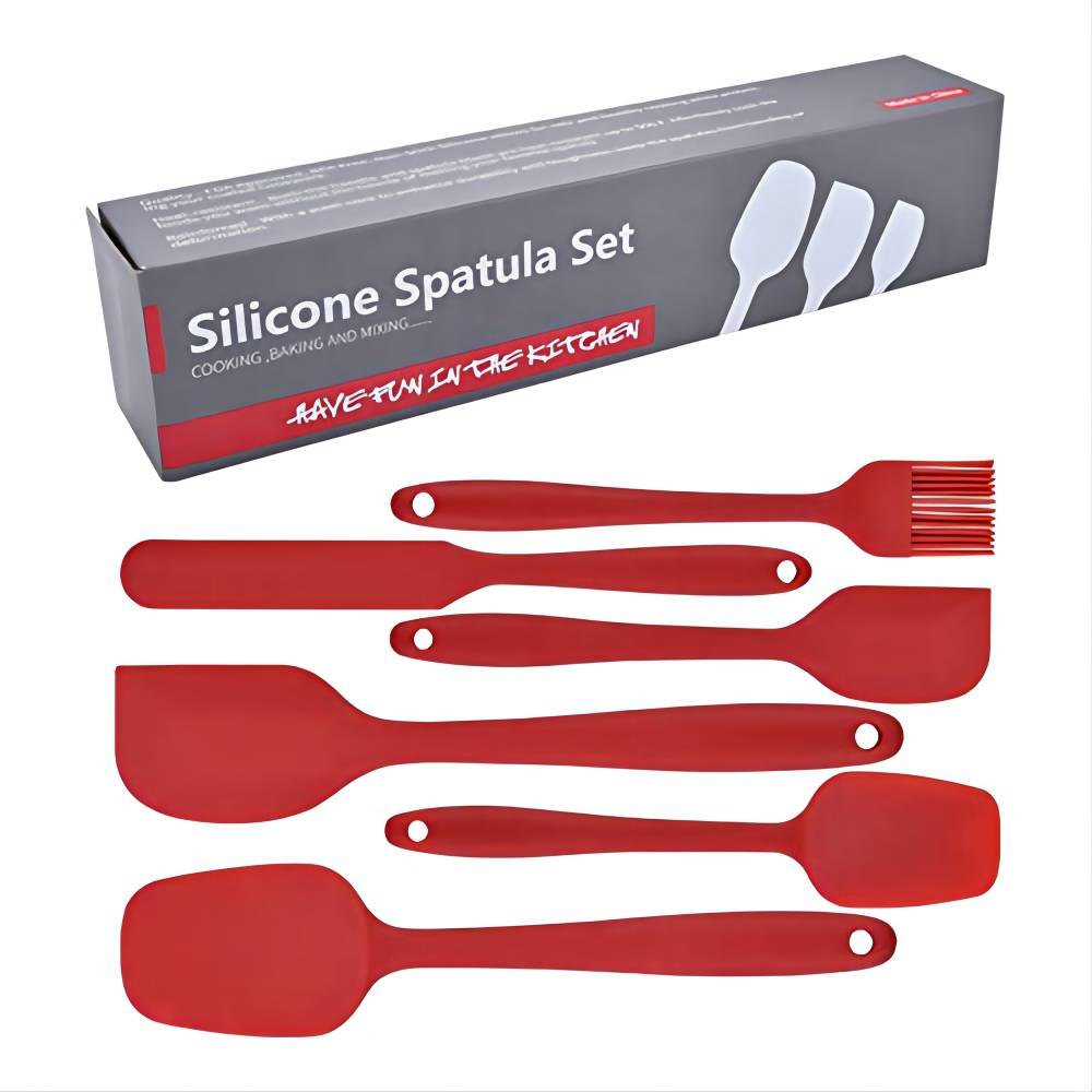 Silicone Spatula Set 6 Piece Kitchen Utensils for Cooking Baking and Mixing Heat Resistant Non Stick Rubber Spatula with 480 Degrees Fahrenheit Heat Resistant, Red