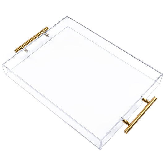11"x14" Clear Acrylic Serving Tray,Golden Handles