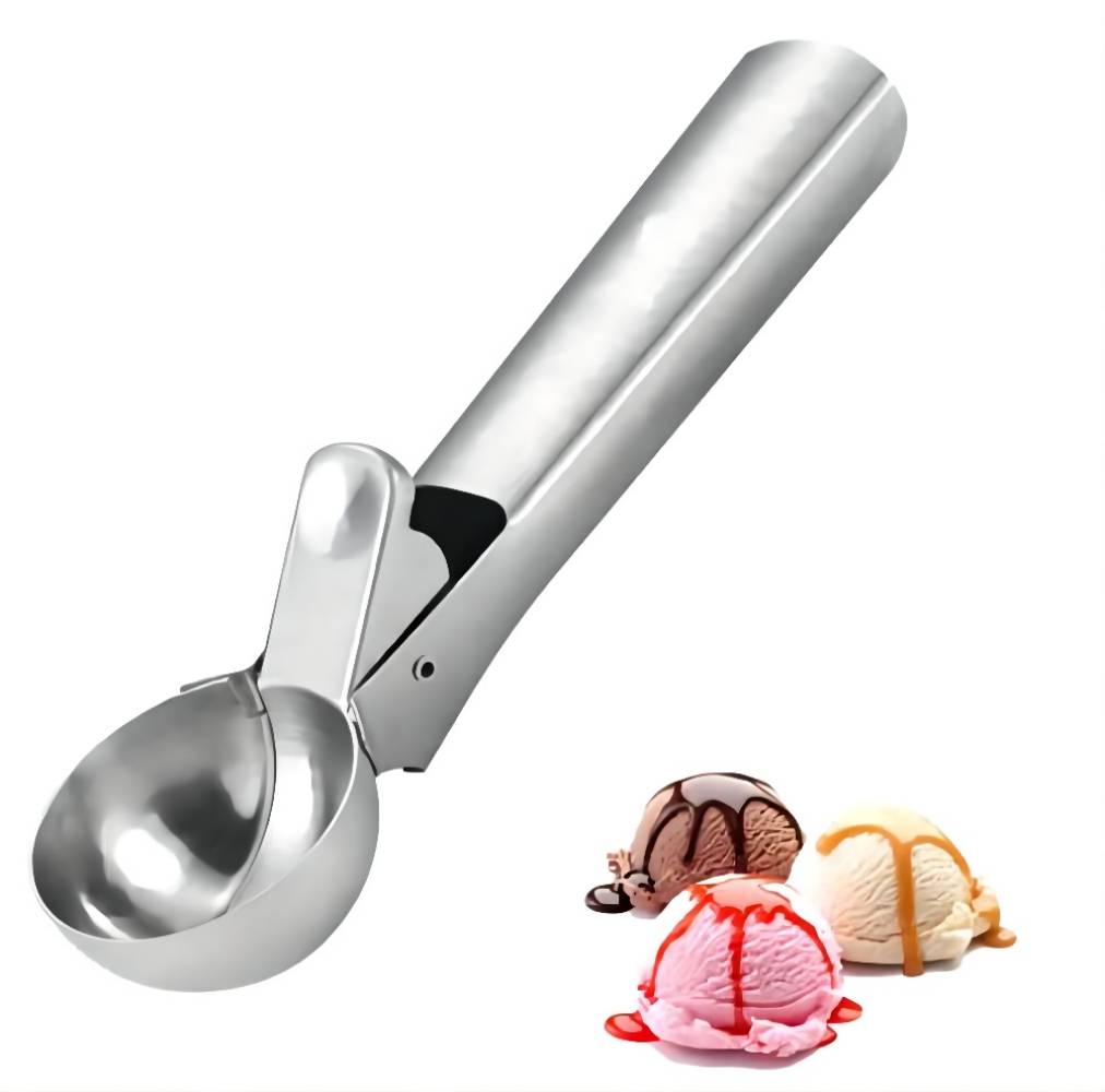 Ice Cream Scoop with Comfortable Grip Handle,Stainless Steel Cookie Scoop with Trigger Non-Slip Grip,Baking Supplies for Ice Cream,Dishwasher Safe Ice Cream Spade with Anti-Freeze Handle Easy Clean