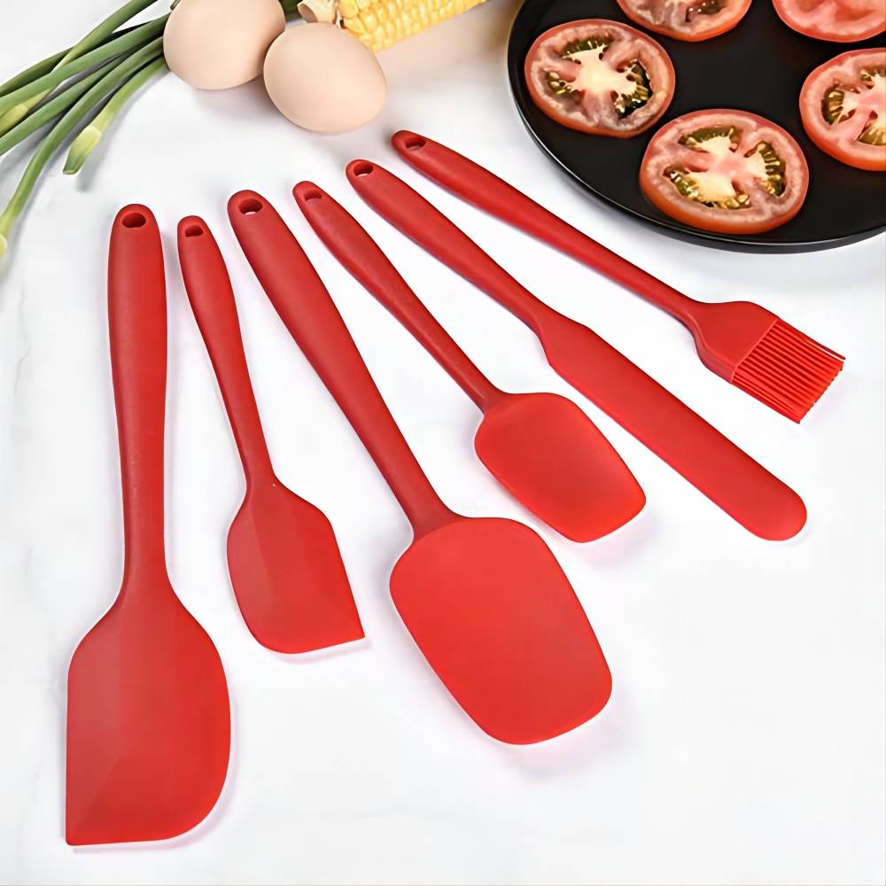 Silicone Spatula Set 6 Piece Kitchen Utensils for Cooking Baking and Mixing Heat Resistant Non Stick Rubber Spatula with 480 Degrees Fahrenheit Heat Resistant, Red