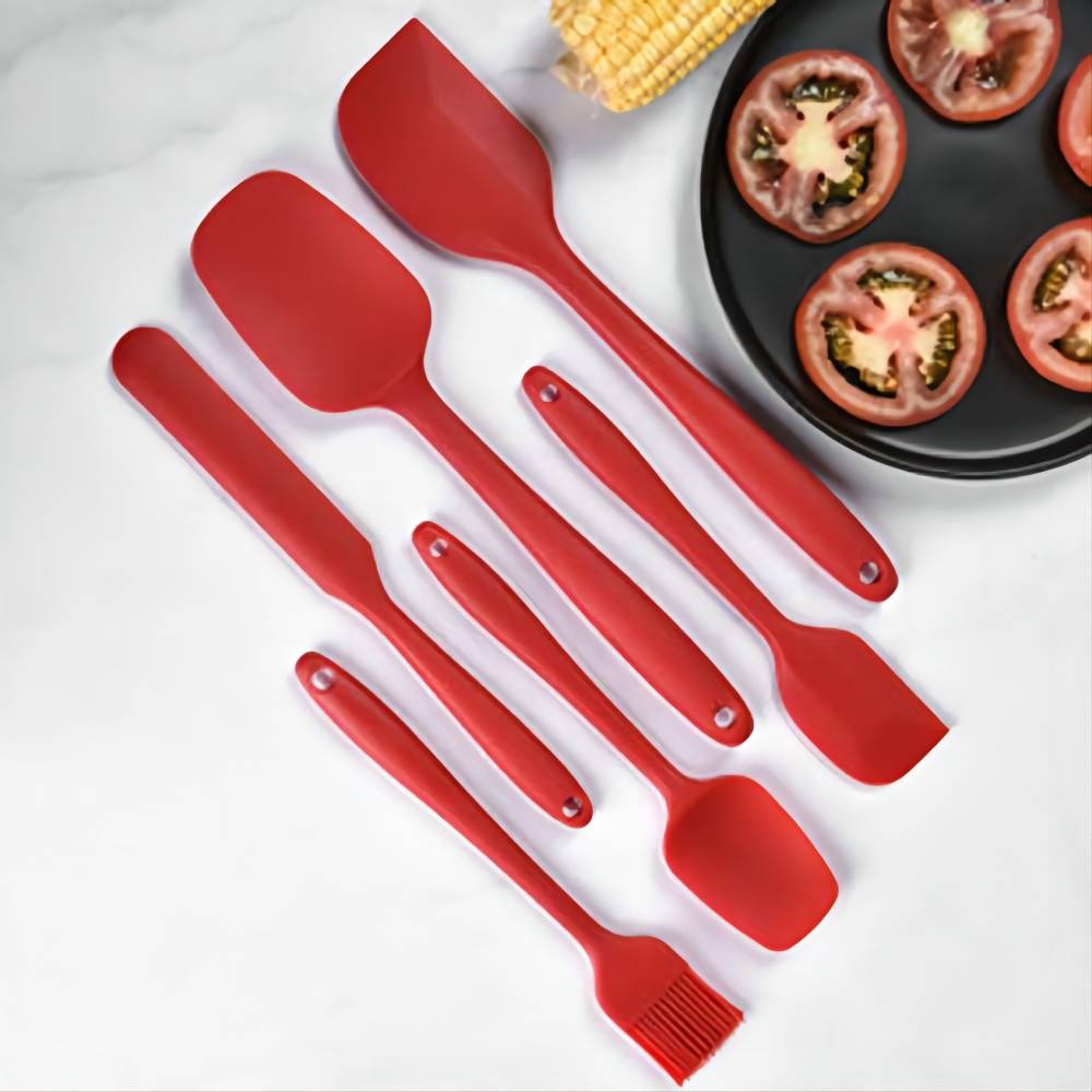 Silicone Spatula Set 6 Piece Kitchen Utensils for Cooking Baking and Mixing Heat Resistant Non Stick Rubber Spatula with 480 Degrees Fahrenheit Heat Resistant, Red