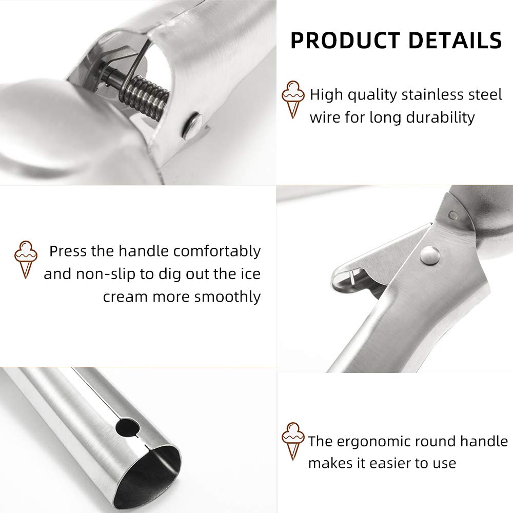 Ice Cream Scoop with Comfortable Grip Handle,Stainless Steel Cookie Scoop with Trigger Non-Slip Grip,Baking Supplies for Ice Cream,Dishwasher Safe Ice Cream Spade with Anti-Freeze Handle Easy Clean