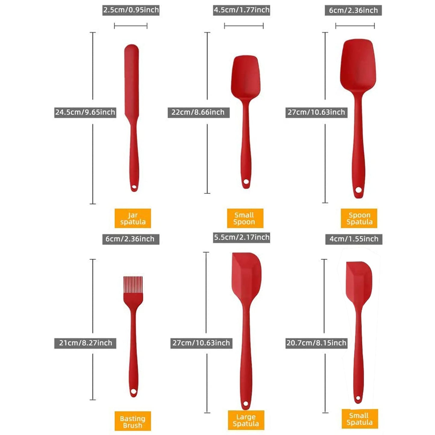 Silicone Spatula Set 6 Piece Kitchen Utensils for Cooking Baking and Mixing Heat Resistant Non Stick Rubber Spatula with 480 Degrees Fahrenheit Heat Resistant, Red